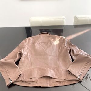 Leather blush pink biker jacket
